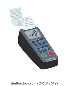 Payment machine, payment terminal, payment device with receipt isolated on white background.