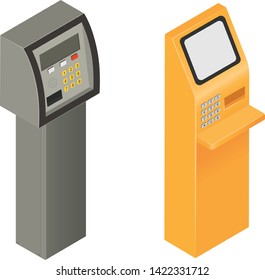 Payment machine vector pos banking terminal for credit card to pay atm bank system machining for paying cardreader in store illustration isometric set isolated on white background