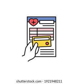 Payment medical insurance color line icon. Pictogram for web page, mobile app, promo. UI UX GUI design element. Editable stroke.