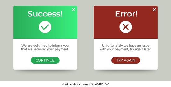 Payment message popup window ui design with button for mobile and web. Vector EPS 10