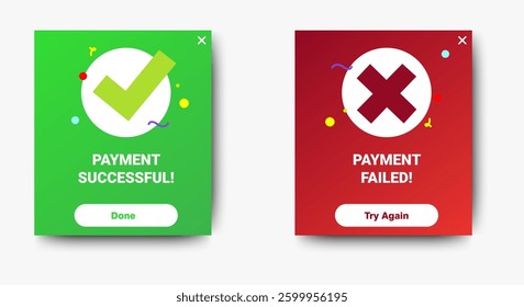 Payment message popup window ui design with button for mobile and web. Vector EPS 10