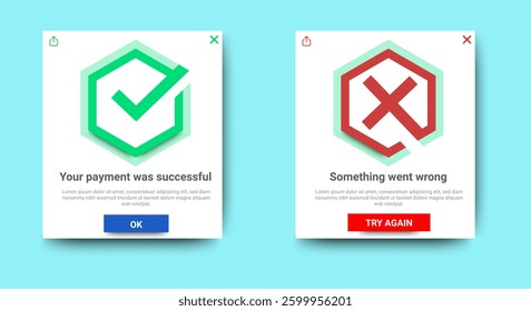 Payment message popup window ui design with button for mobile and web. Vector EPS 10