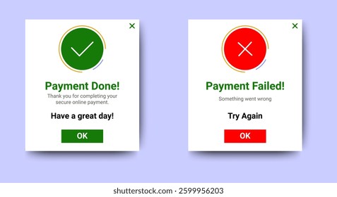 Payment message popup window ui design with button for mobile and web. Vector EPS 10