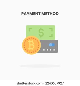 Payment Method Bitcoin icon flat. Vector illustration on white background. Can used for web, app, digital product, presentation, UI and many more.