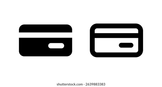 Payment Method Credit Card Icon Set. A black glyph and outline icon of a credit card, representing payment options.