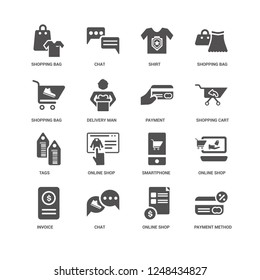 Payment method, Delivery man, Shopping bag, Chat, Online shop, Smartphone, shop icon 16 set EPS 10 vector format. Icons optimized for both large and small resolutions.