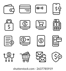 Payment method editable stroke icons. Perfect for websites, apps, presentations, and financial related designs needing diverse payment visuals.