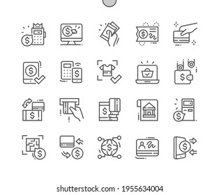 Payment method elements. Payment by phone. Wallet and e-shopping. Digital, customer, purchase, paying, ecommerce and transaction. Pixel Perfect Vector Thin Line Icons. Simple Minimal Pictogram