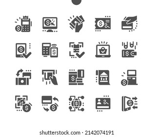 Payment method elements. Payment by phone. Wallet and e-shopping. Digital, customer, purchase, paying, ecommerce and transaction. Vector Solid Icons. Simple Pictogram