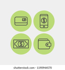 Payment method flat vector icons set. Mobile, phone, money, dollar, purse, banking card flat vector icons