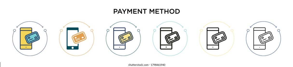 Payment method icon in filled, thin line, outline and stroke style. Vector illustration of two colored and black payment method vector icons designs can be used for mobile, ui, web