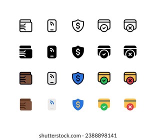 Payment method icon set, Set of economy financial, e-wallet, payment, payment security, payment success, fraud, icons