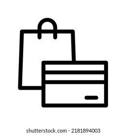 Payment method icon with shopping bag and credit card in black outline style