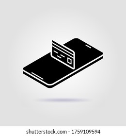 Payment method isometric black icon on gray background with soft shadow