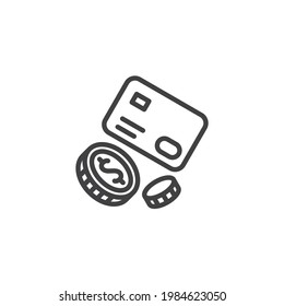 Payment method line icon. Bank service linear style sign for mobile concept and web design. Credit card and dollar coins outline vector icon. Symbol, logo illustration. Vector graphics