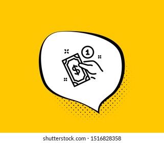 Payment method line icon. Comic speech bubble. Give cash money sign. Yellow background with chat bubble. Payment method icon. Colorful banner. Vector