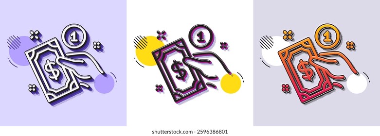 Payment method line icon. Halftone dotted pattern. Gradient icon with grain shadow. Give cash money sign. Line payment method icon. Various designs. Vector