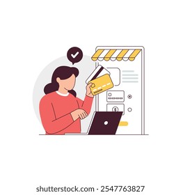 Método de pagamento e opção de transferência de dinheiro. Dinheiro, aplicativo móvel, cartão de crédito, cheque e moedas no mercado. Ilustração de conceito de compras online