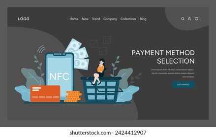 Payment Method Selection concept. Showcasing options between card, cashless transactions, and cash payments. Highlighting flexibility in financial choices. Flat vector illustration