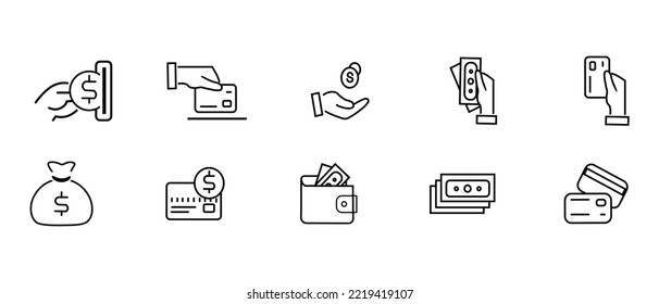 payment method sign, money set, financial operations, payment, online, cash payment, ATM, transactions, banking system.