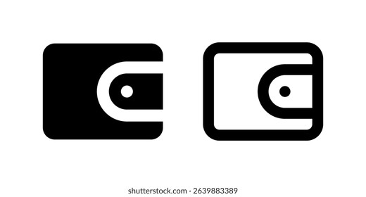 Payment Method Wallet Icon Set. A black glyph and outline icon of a wallet, indicating payment options.