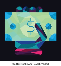 Ícone WPAP do método de pagamento. Dê sinal de dinheiro. Botão de linha de gradiente. Design do ícone do método de pagamento. Formas geométricas coloridas. Vetor