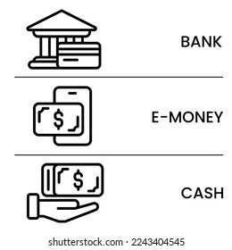 Payment methods. bank transfer, e money, cash concept illustration line icon vector eps10. 