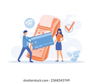 Payment methods, Characters paying with credit card, cash with banknotes and online by electronic bank transfer, flat vector modern illustration
