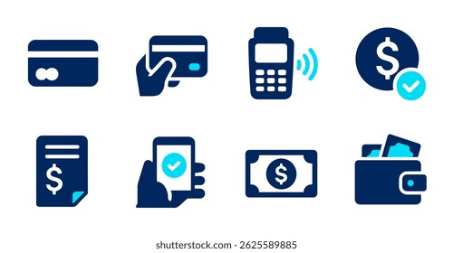 Métodos de Pagamento Ícones Cartão de Crédito, Cartão de Débito, Terminal POS, Pagamento Móvel, Fatura, Caixa, Carteira