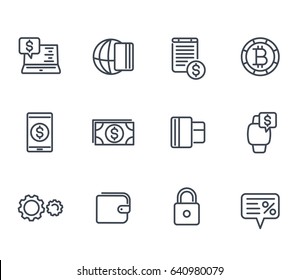 Payment methods and internet banking icons set in linear style