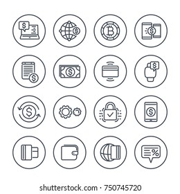 Payment methods and internet banking icons set on white in linear style