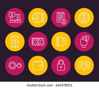 Payment methods and internet banking linear icons set