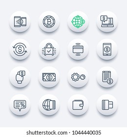 Payment methods, internet banking, worldwide online money transfer service line icons set