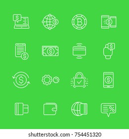 Payment methods, money transfer service and internet banking line icons set