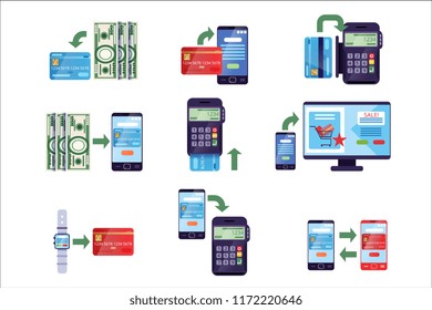 Payment methods in retail and online purchases, online payment concept vector Illustrations