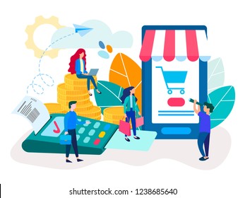 Payment methods such as credit card with website, nfc technology, mobile app, atm and terminal. Vector illustration for social media, banners, posters