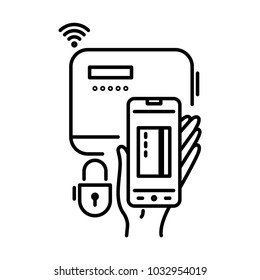 Payment methods thin line icon. Pay online, mobile phone, smartphone application