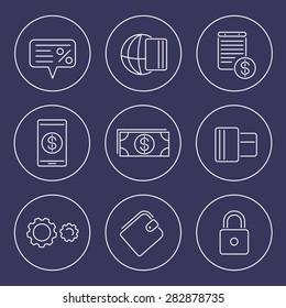 Payment methods, types line icons in circles, vector illustration, eps10, easy to edit