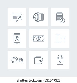Payment methods, types, line icons, vector illustration