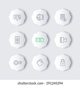 Payment methods, types line octagon modern icons, vector illustration, eps10, easy to edit