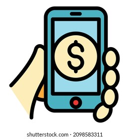 Payment mobile application icon. Outline payment mobile application vector icon color flat isolated