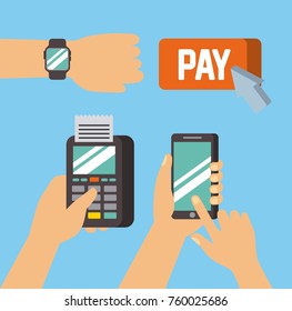 payment mobile online concept hands with watch mobile dataphone technology