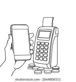 Payment in a modern flat style. Modern transaction machine. Minimalist illustration. Credit card payment. EDC payment, electronic data capture, transactions, and POS. Flat vector illustration.