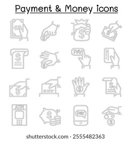 Payment  money icon set in thin line style