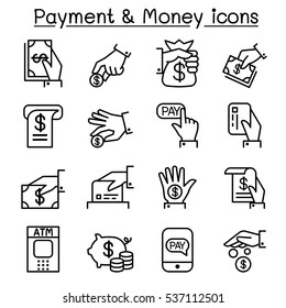 Payment & money icon set in thin line style