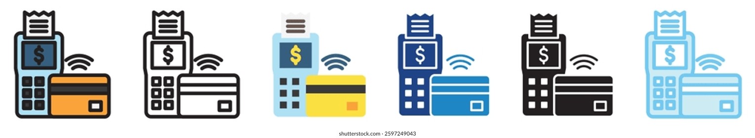 Payment multi style, mini illustration icon set. outline, flat, glyph, line color, UI, UX, app and web, digital or print. related to business, finance, financial technology.