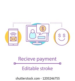 Payment notification concept icon. Successful e-payment idea thin line illustration. Money transaction. Online banking. Vector isolated outline drawing. Editable stroke