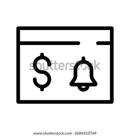 Payment Notification Icon Dollar Sign with Alert Bell on Web Page