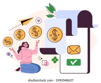 Payment notification receipt financial transaction mobile bank finance balance. Web intenet online paper bill concept. Vector flat graphic design illustration