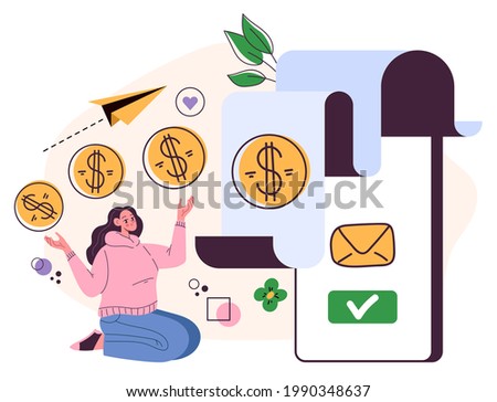 Payment notification receipt financial transaction mobile bank finance balance. Web intenet online paper bill concept. Vector flat graphic design illustration